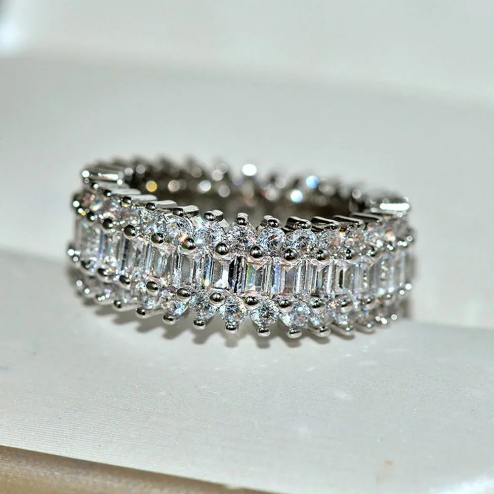 NEW Silver Baguette & Round Diamond Eternity Ring